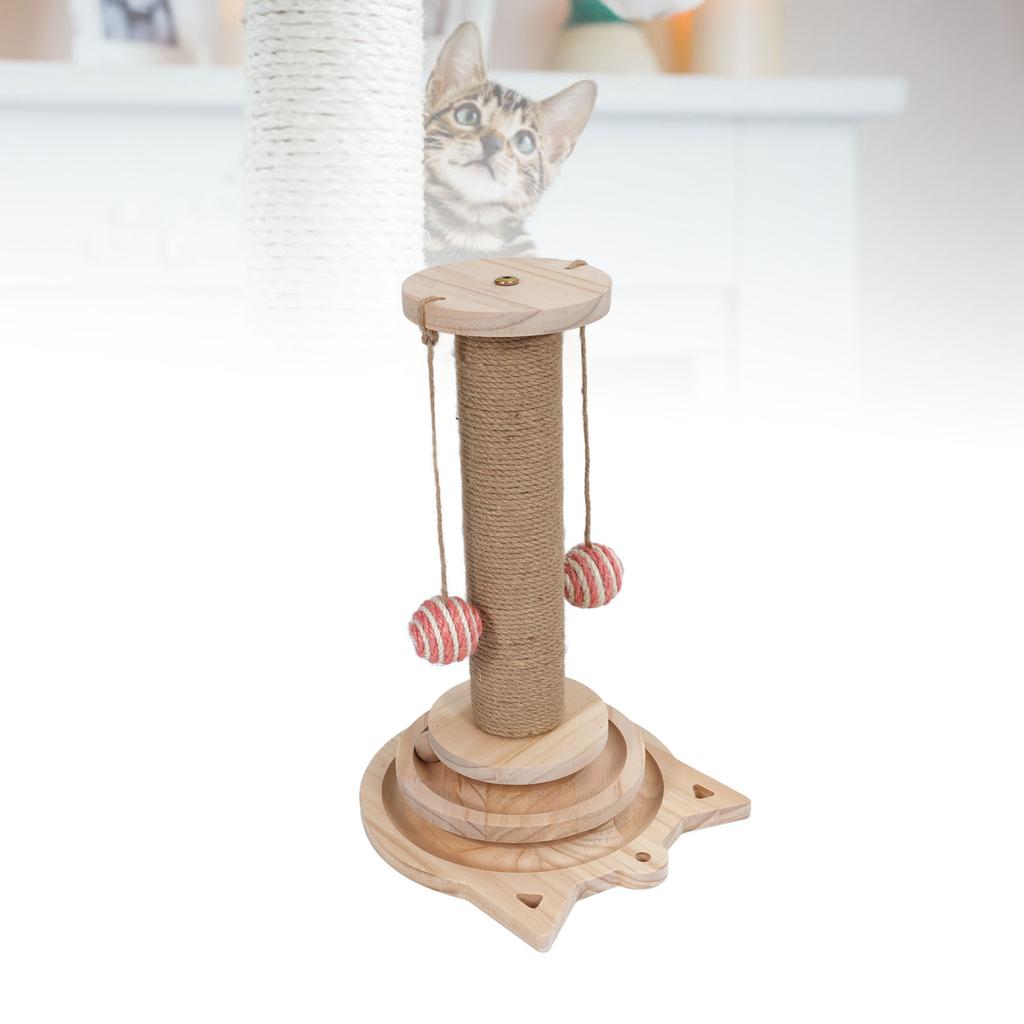 Cat Scratching Post Wooden Interactive Reduce Boredom Promote Exercise Turntable Ball Toy for Kitten