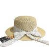 New French-style polka dot bow straw hat for women, summer seaside beach vacation style sun protection hat
