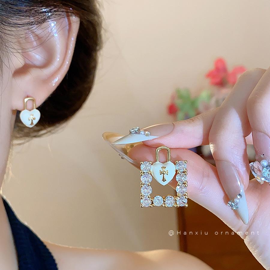 Silver Needle Leopard Heart Bow Geometric Dangle Earrings - Trendy Korean Style for Women