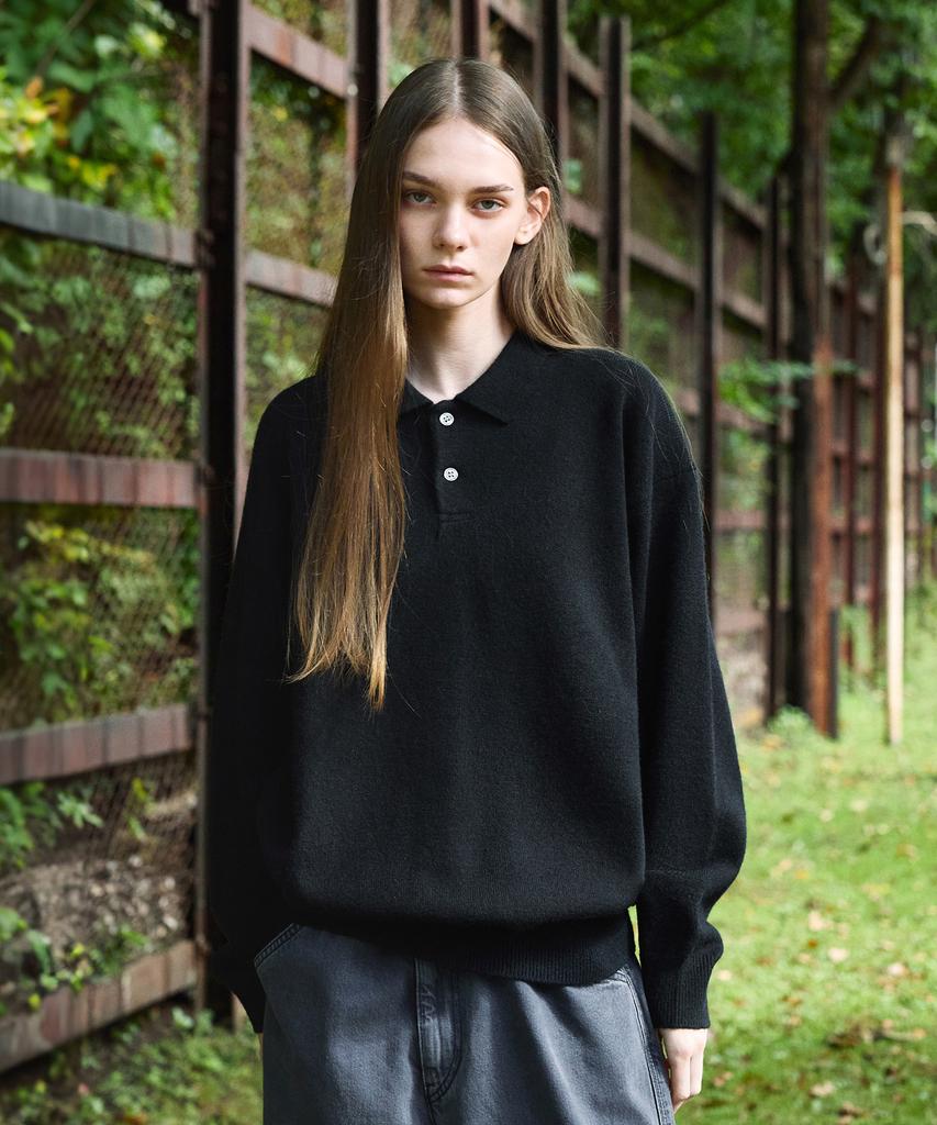 MINIMALPROJECT Button Collar Bulky Knit Mnt113 [Black]