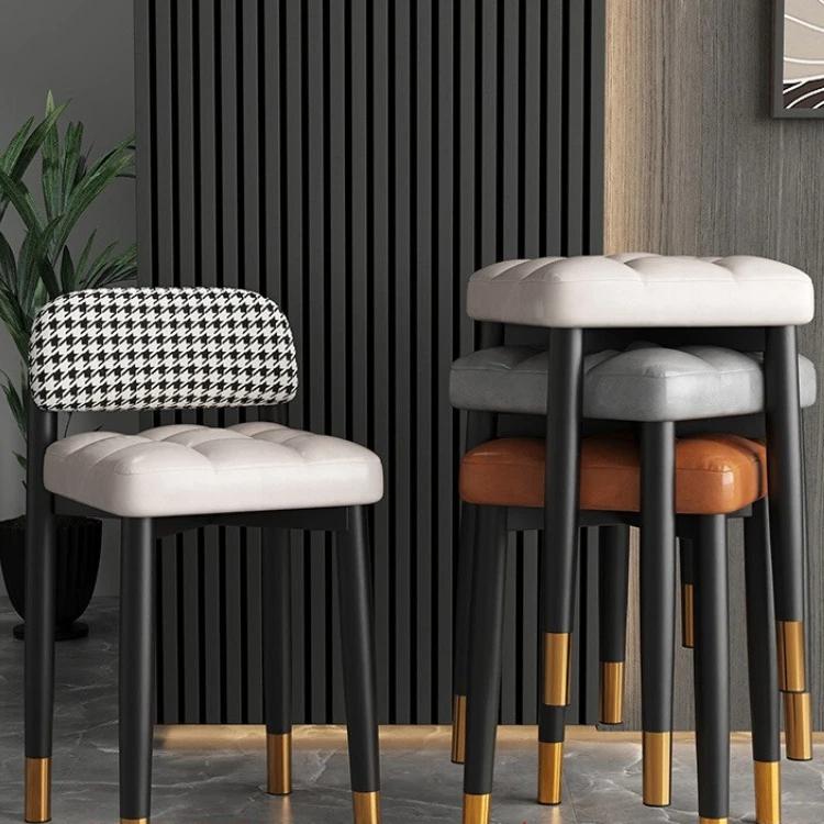 Nordic Home Luxury Upholstered Dining Chair Stackable Stool Simple Backrest Bedroom Makeup Chair for Dining Room