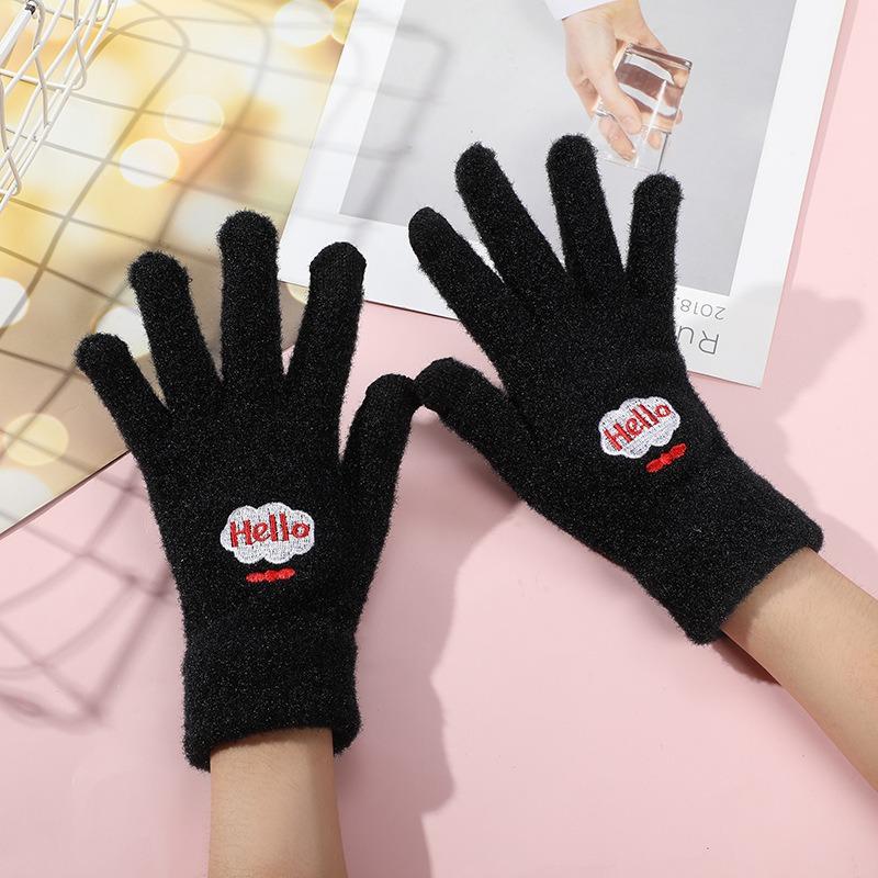 Winter Gloves Winter Warm Cute Lady Smiley Face Plush Thickened Knitted Wool Plush Gloves