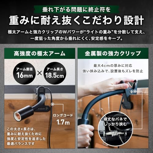 Kaiju Plant Monster Clip Socket, E26, for Indoor Gardening, No Droop, Extra Thick Arm, Secure Mount, Supports up to 430g/50W