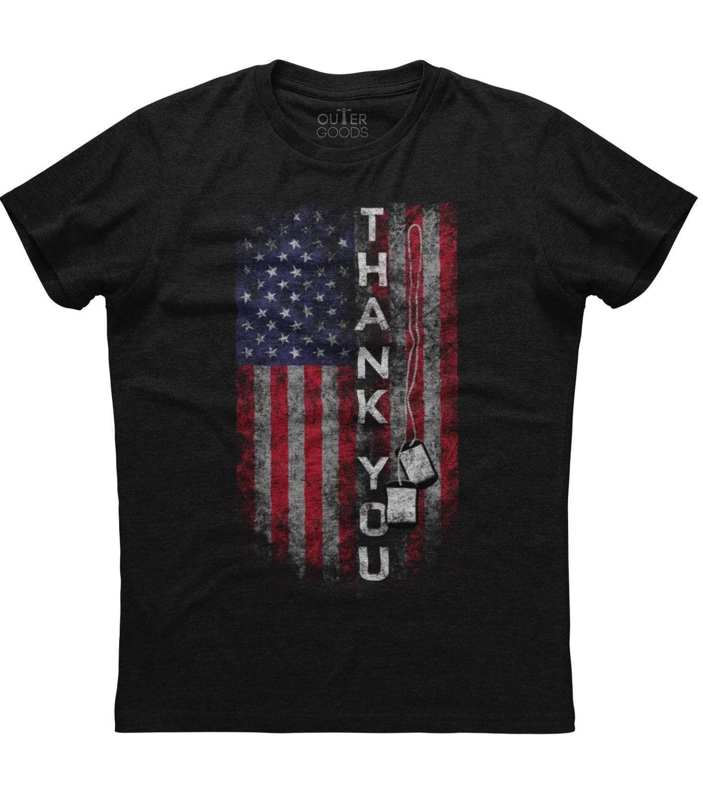 Mens Distressed American Flag Thank You Patriotic T-Shirt Veteran Military USA L
