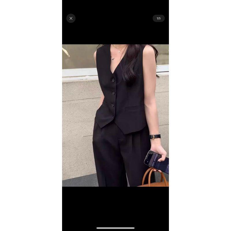 

Черный жилет с V-образным вырезом, ретро, облегающий кардиган Black four-button S