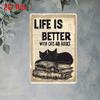 Retro Metal Wall Decor Sign Vintage Cat Books Design with Life Is Better Cats and Books Quote Durable PreDrilled