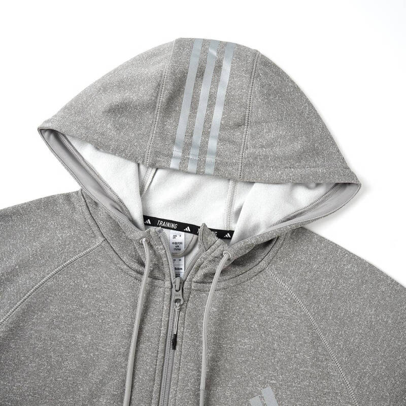 adidas Game And Go Big Logo 3-Stripes Full-Zip Hoodie Medium Grey Heather Men Streetwear IW8394