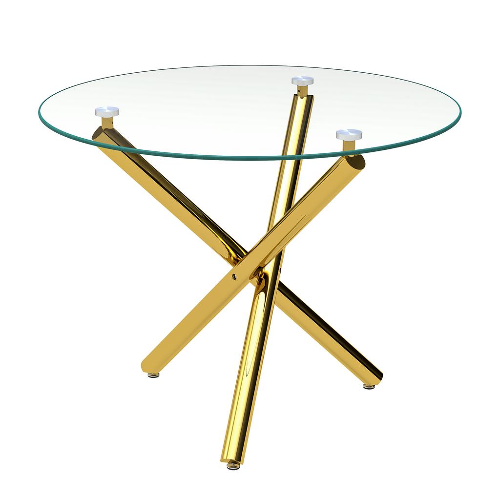 Round Dining Table with Tempered Glass Top and Gold-colored Legs, Coffee Table, Modern Minimalist Dining Table, 80 × 80 × 76 cm
