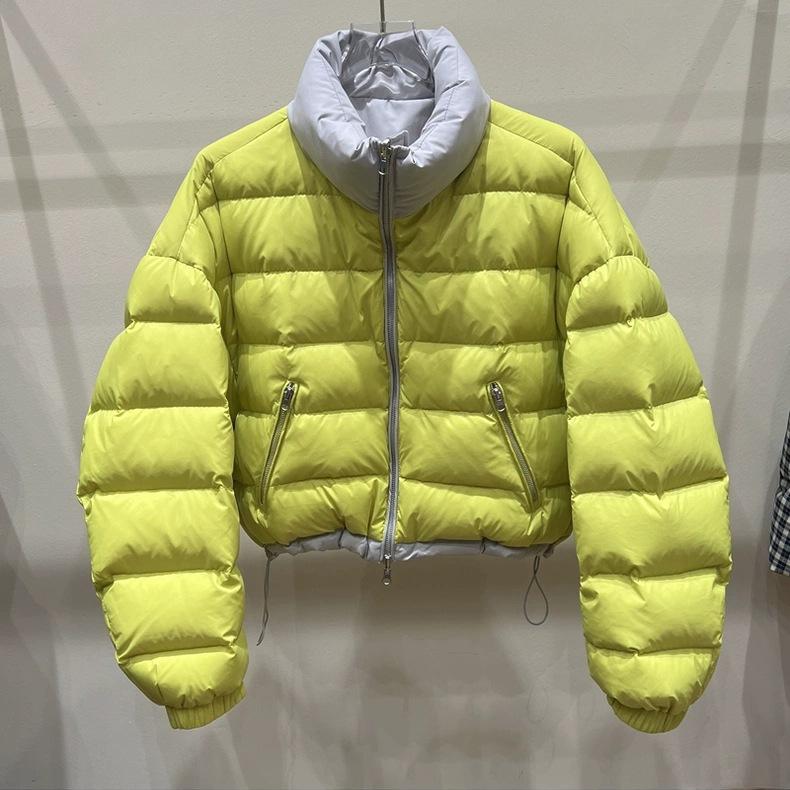 European station double-sided down jacket women's winter new contrasting color casual stand-up collar bread jacket short jacket tide