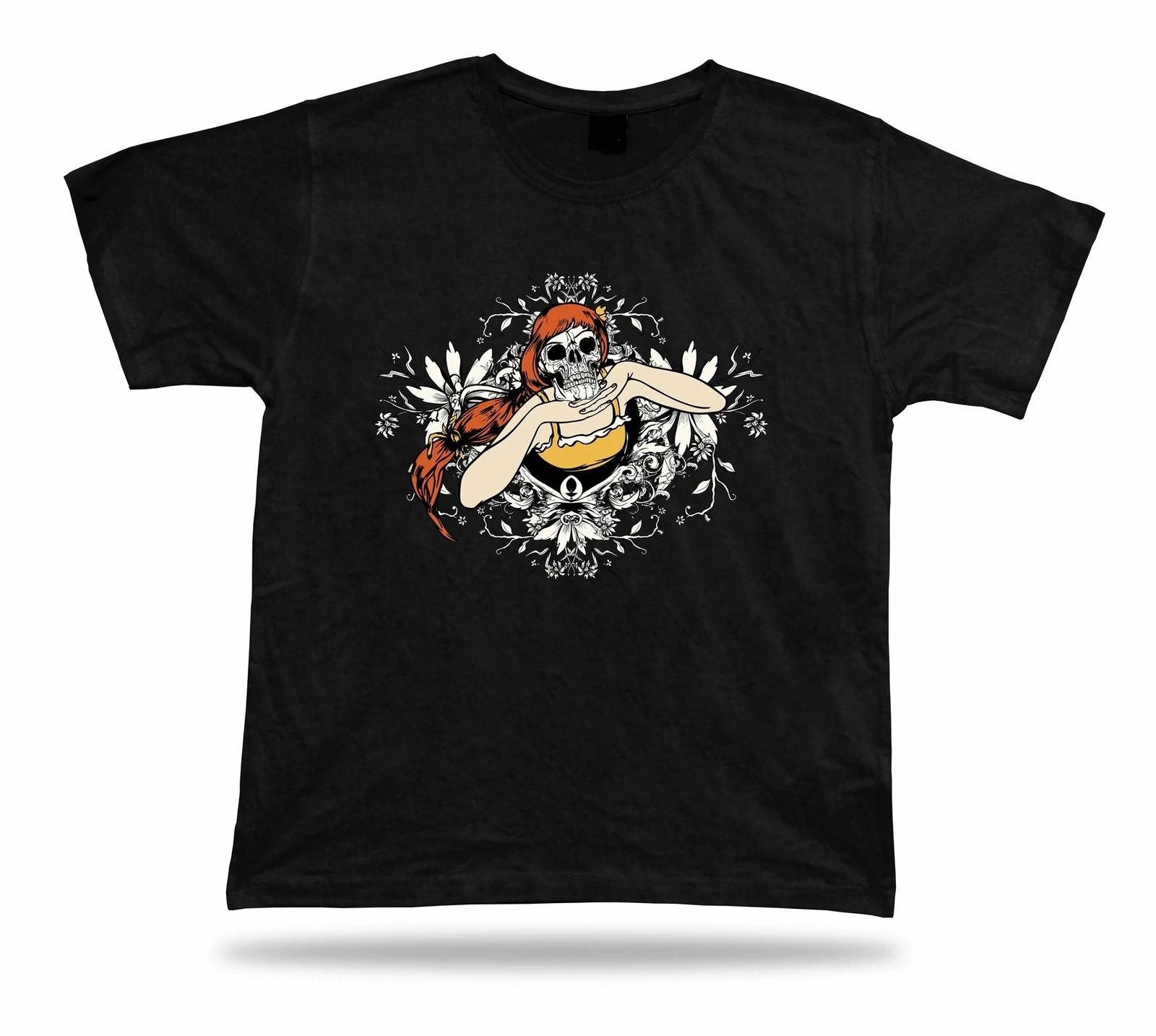 Skeleton Headed Girl Floral T shirt tee stylish modern unique awesome design S
