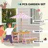 Kids Picnic Table Set with Removable & Foldable Umbrella, Storage Boxes, Flamingo Theme, Pink