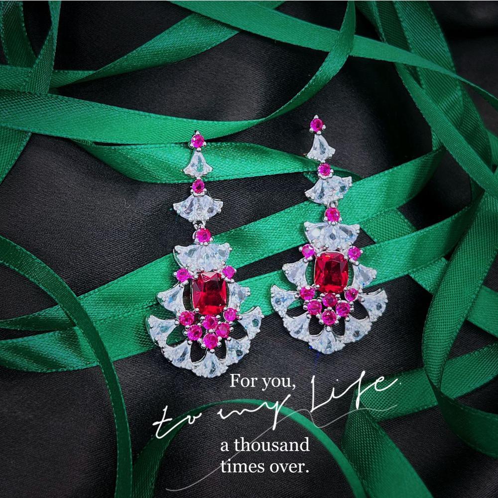 

Elegant Feather Drop Earrings Imitation Mozambique Ruby Jewelry for Women