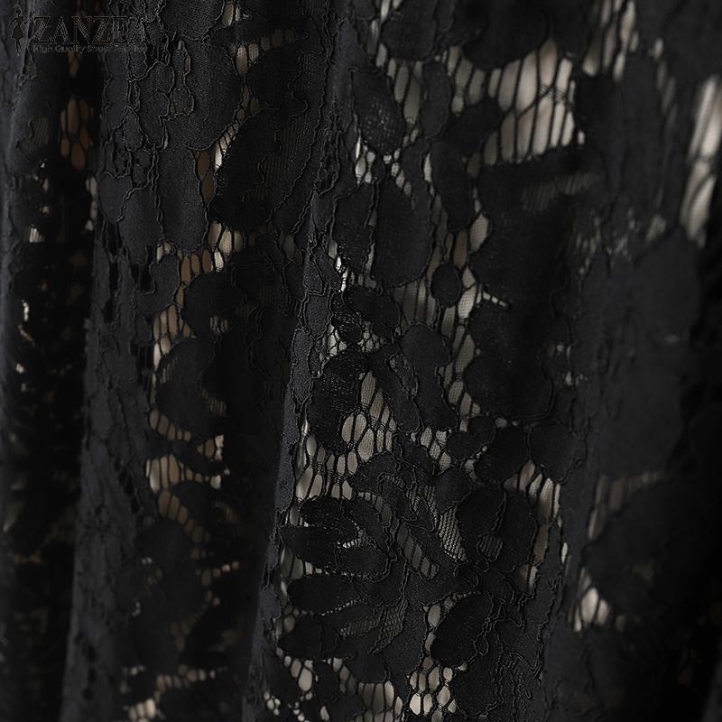 ZANZEA Women Summer V-Neck Casual Short Sleeve Patchwork Lace Dress