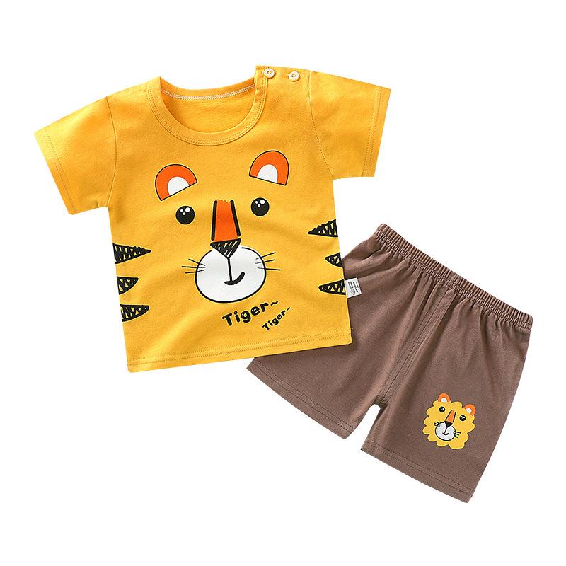 Kids' Summer Cotton Two-Piece Set: Cartoon Short Sleeve & Shorts for Toddlers