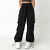 Women's Drawstring Waist Cargo Pants Loose Fit Multi Pocket Trousers with Adjustable Hem for Casual Daily Wear