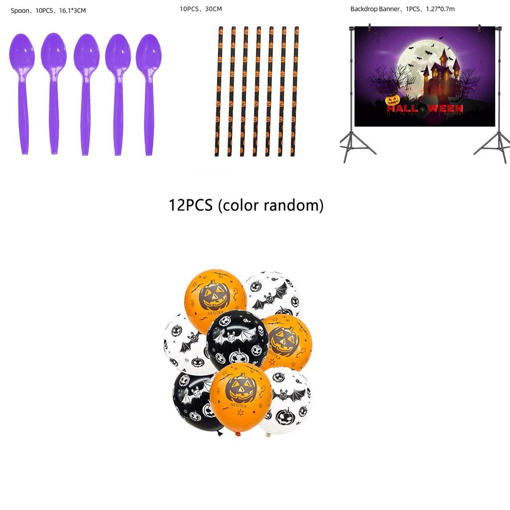 Cute Halloween Party Tableware Set With Plates Cups Napkins And Tablecloth New Halloween Theme Supplies