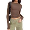 Women Slim Fit Long Sleeve Crop Top Casual Solid Color Basic Tee Streetwear Pullover Shirts for Spring Autumn Fashion