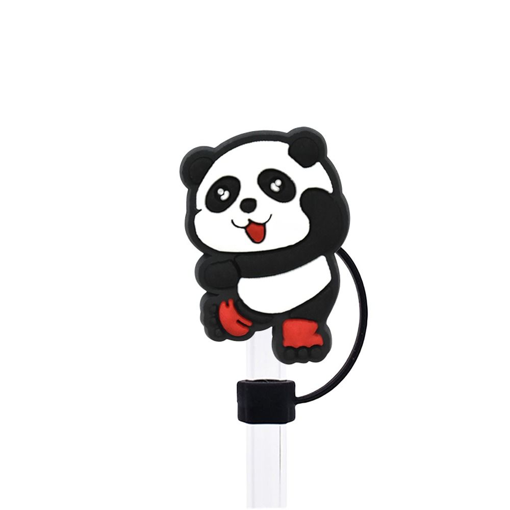 Portable Cute Panda Straw Tips Covers Good Sealing Dust-Proof Straw Topper Party Supplies Straw Tips Lids for 10mm Straw