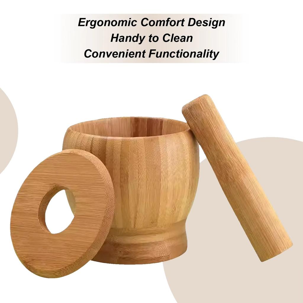 Garlic Mortar and Pestle Set Manual Wooden Grinder for Home Kitchen