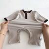 Baby Boy Autumn Rib Knit Long Sleeve Romper - Solid Color Newborn Onesie
