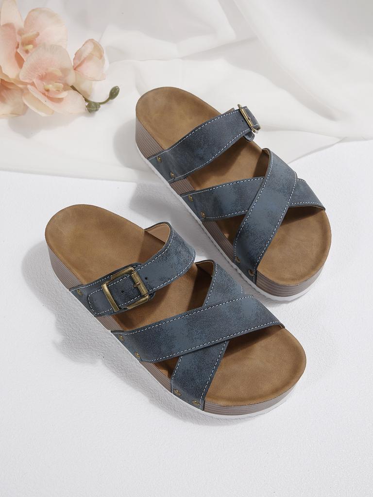 Wedge Sandals for Women Slip On Slides Cork Platform Heeled Sandal Comfort Summer Beach Shoes Women's Open Toe Thick Sole Sandals Casual Dressy Slides