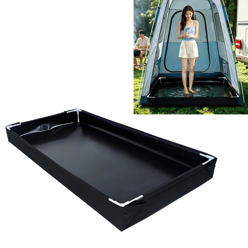 Camping Foot Rinse Tray Portable Outdoor Shower Pan with Raised Wall PVC Water Collection Design for Travel Cleaning and Pet Wash Tasks