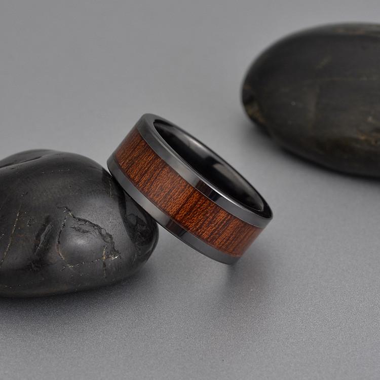 Titanium Steel Wooden Grain Ring With Resin Coating For Men And Women Fashion Jewelry