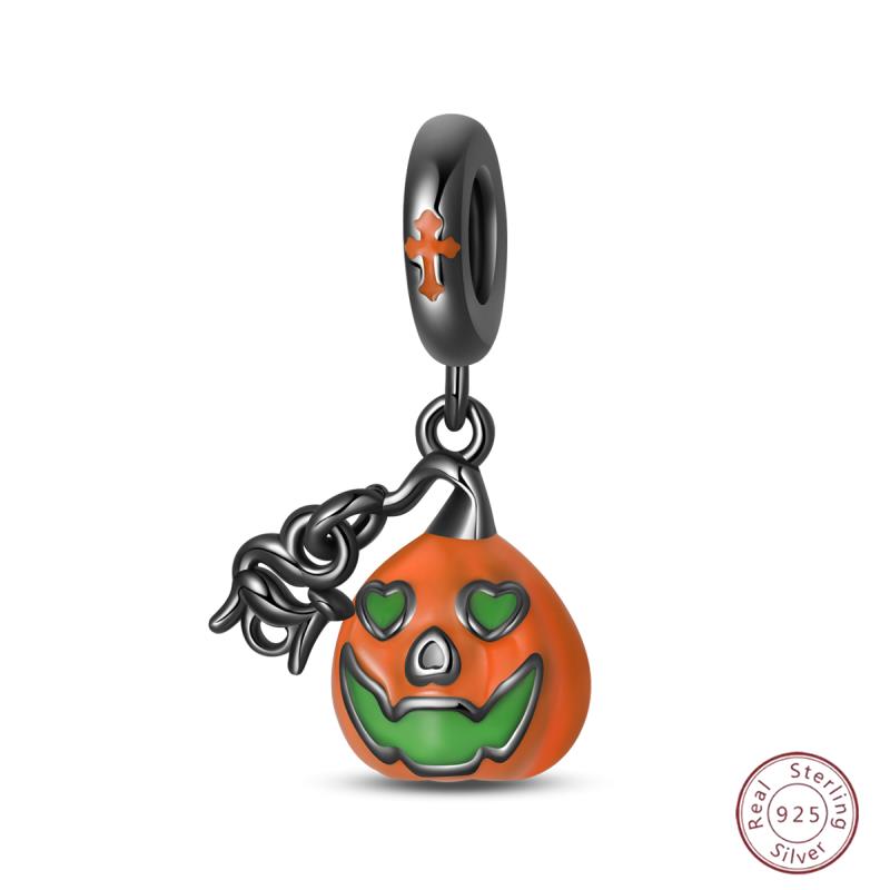 Halloween Charm Bead Gothic Pendant Copper Pumpkin Witch Doll Black Skeleton Mummy Candy Fit Original Bracelet Diy Jewelry