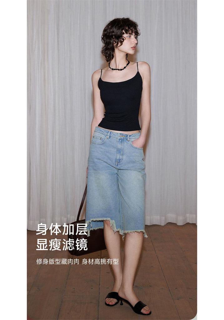 Spring and summer round neck basic design, threaded groove strip, high elasticity, slimming effect, no need to wear bra, camisole, vest
