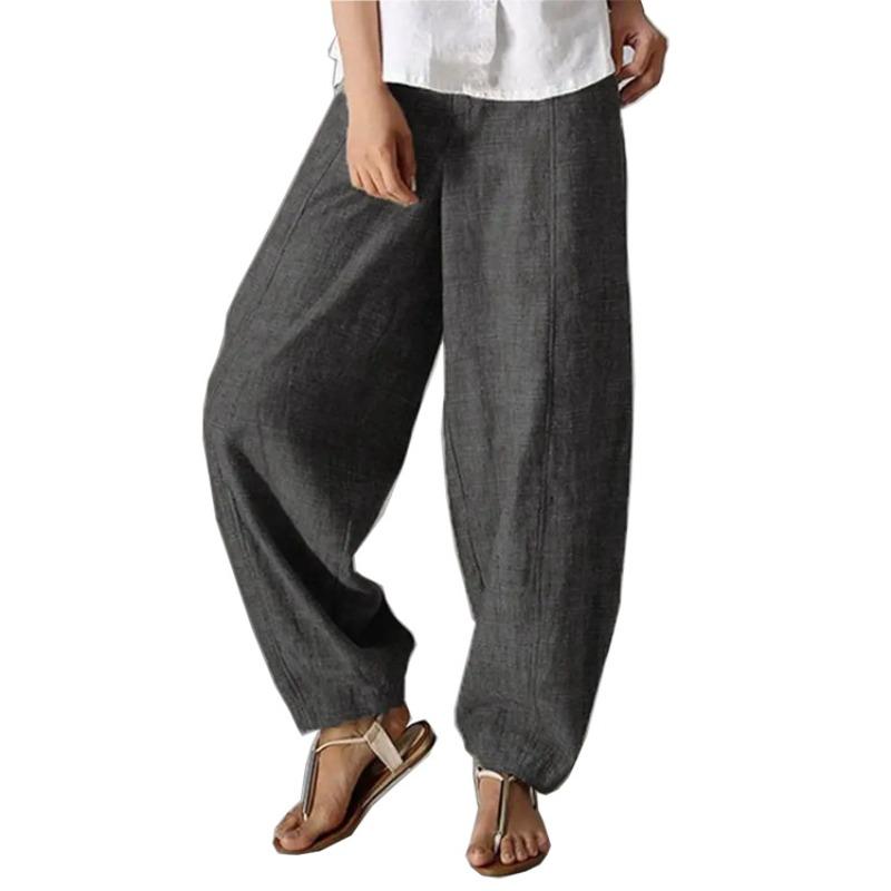Womens Linen Cotton Loose Fit Harem Casual Pants S серый