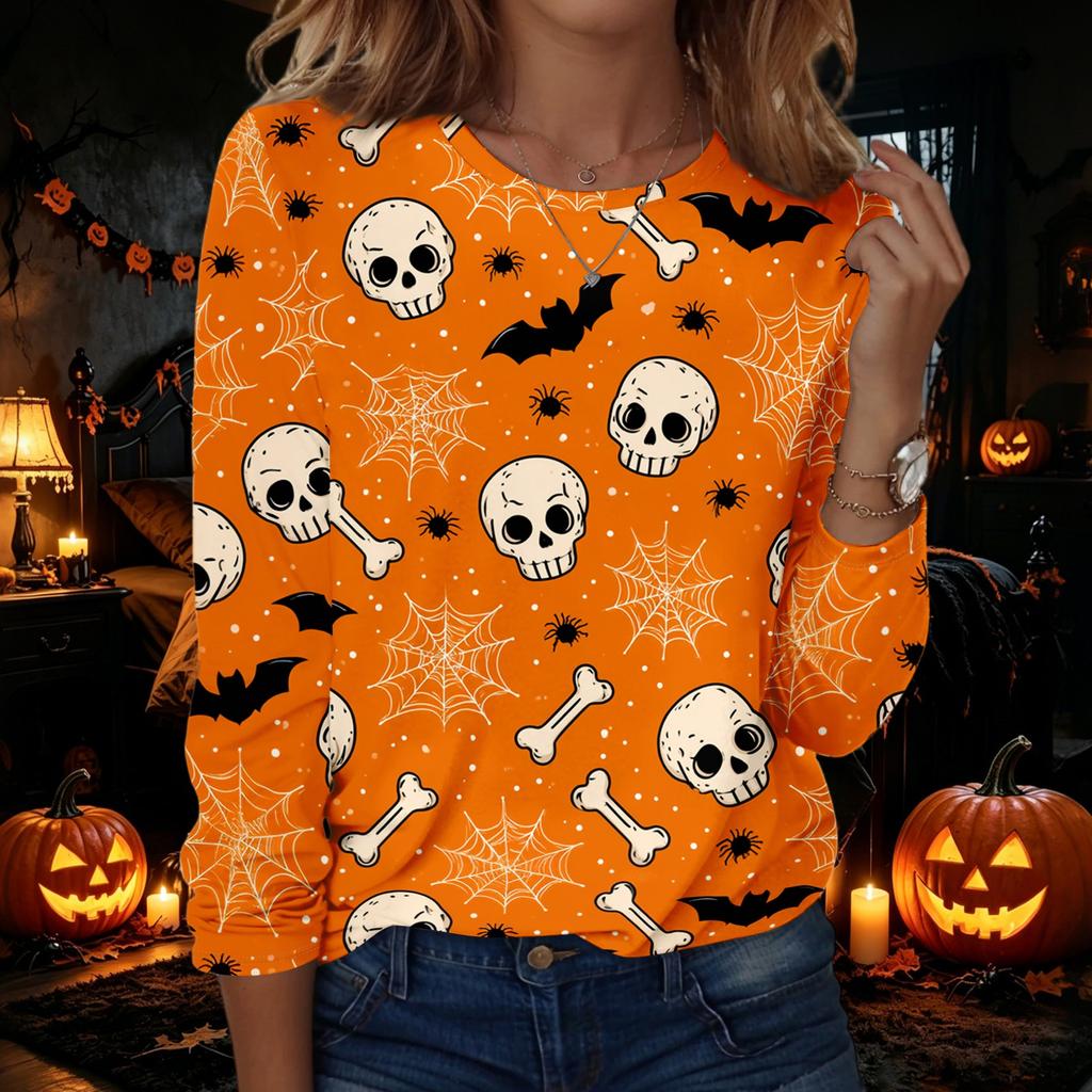 Women's Halloween Printed Long Sleeve Neck Pullover Top