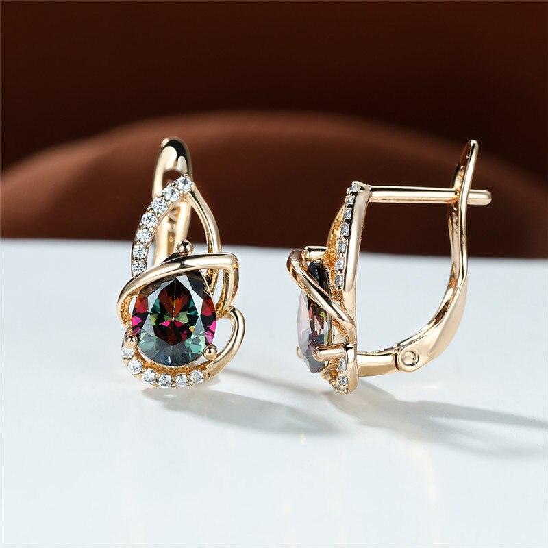 Weiß Zirkon Lotus Blume Hoop Ohrring Punk Rose Gold Farbe Hochzeit Ohrringe Regenbogen Kristall Wasser Tropfen Stein Ohrringe Für Frauen