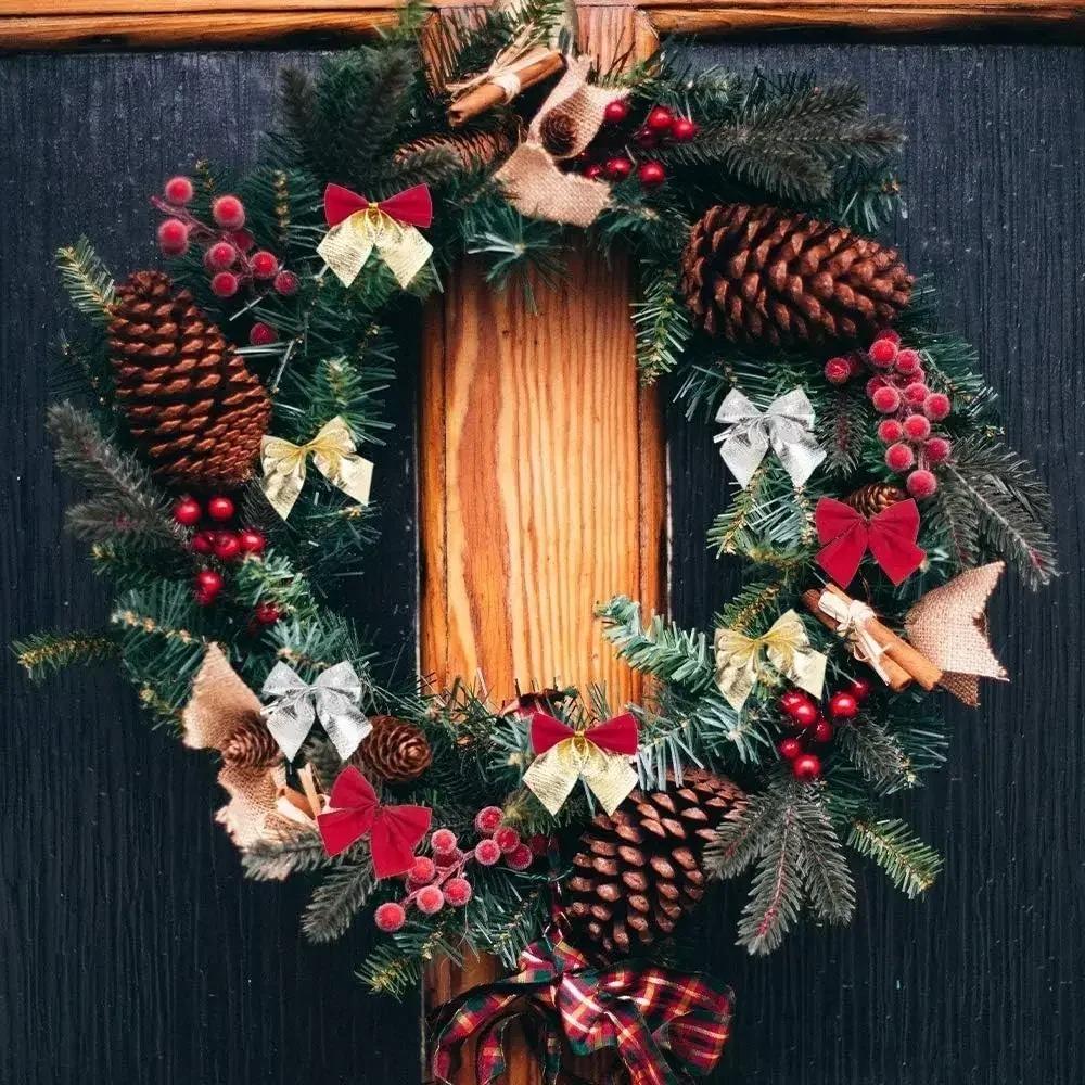 12pcs Flocking Xmas Tree Ornaments Bowknot Pendant Christmas Decorations  Home Decoration