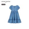 Teenie Weenie Kids Girls' Square Neck Puff Sleeve Denim Dress