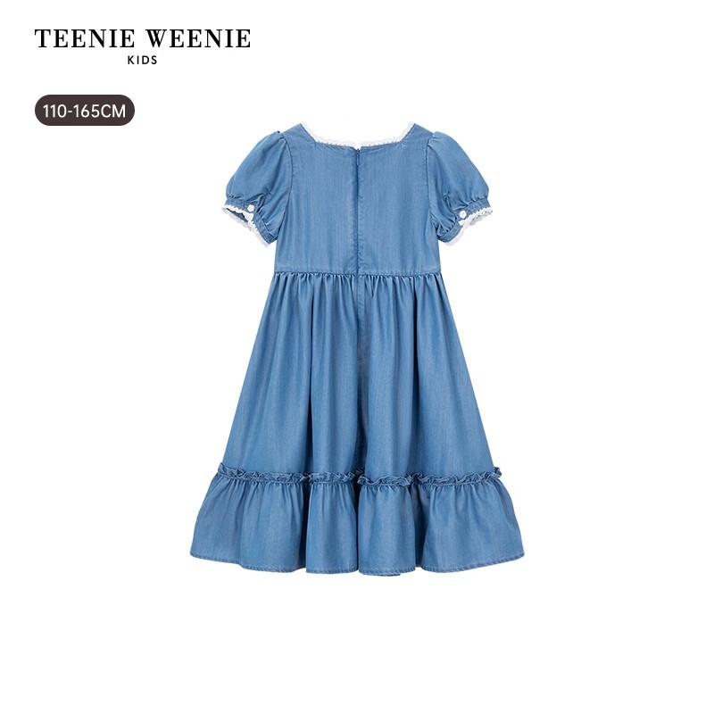 Teenie Weenie Kids Girls' Square Neck Puff Sleeve Denim Dress