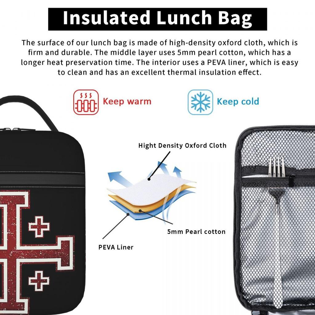 Jerusalem Cross Medieval Knights Cross Crusader Insulated Lunch Bag for Kids School Cooler Thermal Food Box Tote Lunch Boxes