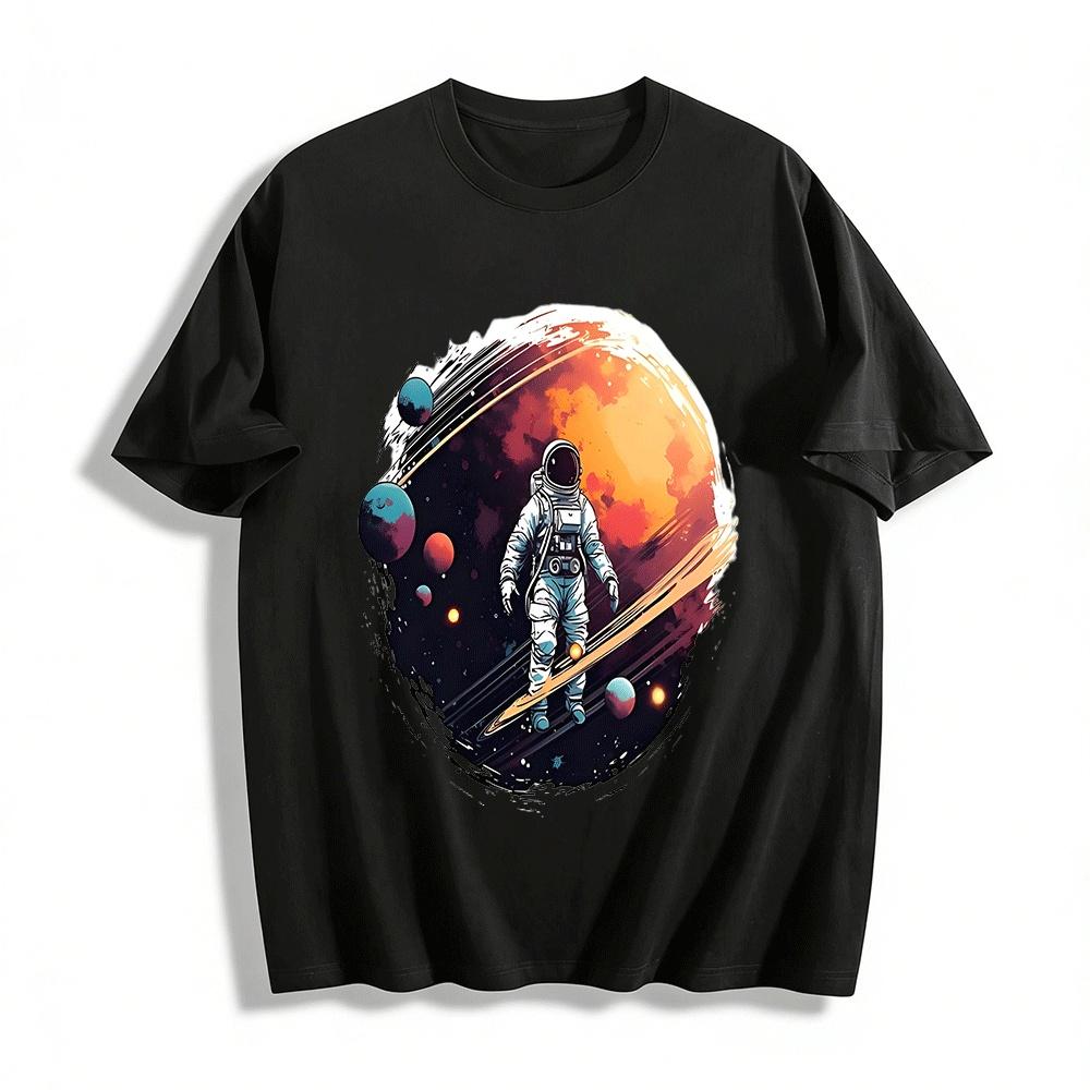 Astronaut Planet Surfing Graphic Casual Cool Printed T-Shirt Pure cotton T-shirt XXS