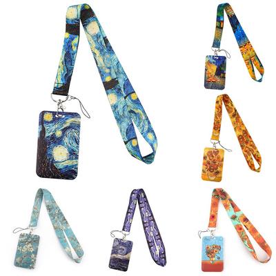 Regali Ciondolo Portachiavi Van Gogh ID Porta Carta di Credito Copertina Arte Cordino Porta Badge Cinghie per Cellulare