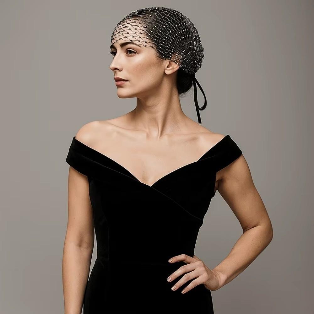 Elastische Fischernetz-Kopfbedeckung Verstellbar Funkelnde Braut-Kopfbedeckung Strass-Gesichtsschleier Damen