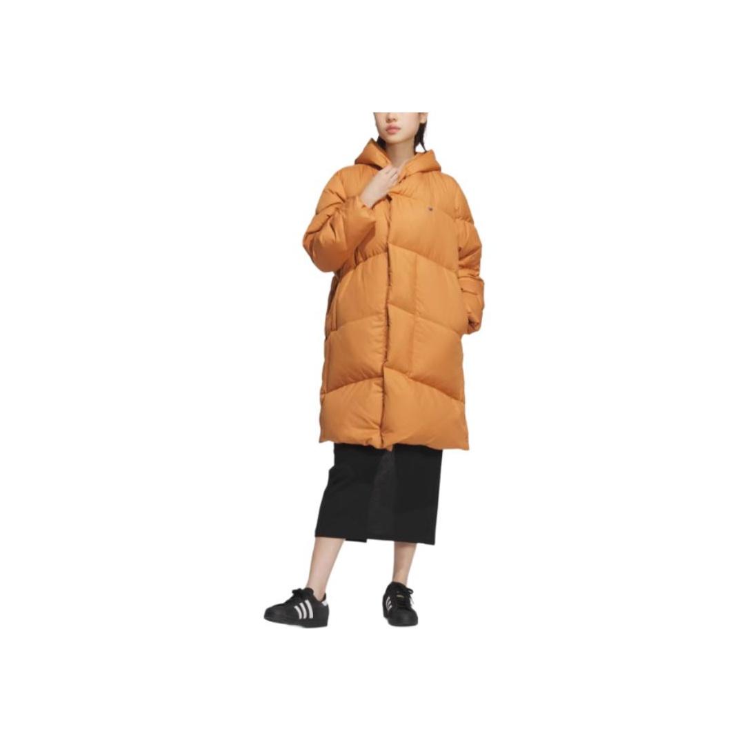 

Adidas Originals Three Stripes Series FW24 Long Warm Hooded Loose Jacket Down Coat Women jackets Copper JJ1356 XS