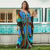 EDOLYNSA Plus Size Kaftan Red Bohemian Printed Summer Long Beach Dress Women Homewear Outfit Swim Suit Cover Up Loose Caftan
