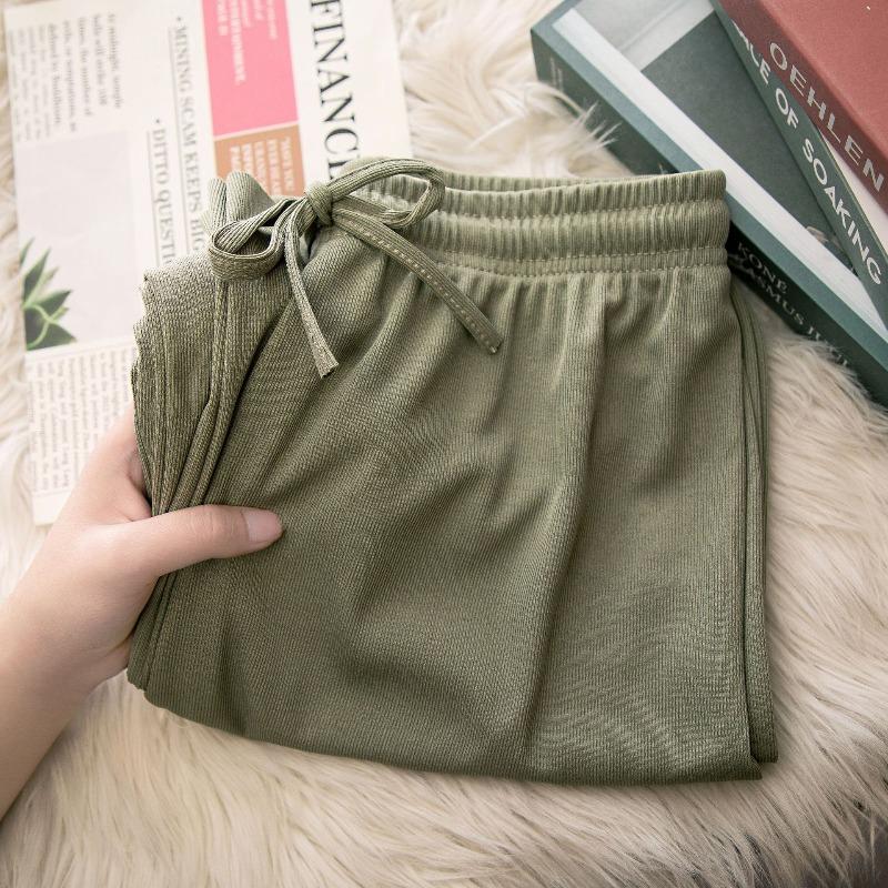 Ice Silk Wide-leg Pants Women's Summer Thin High-waisted Pendant Student Casual Pants Thin Loose Narrow Straight-leg Pants