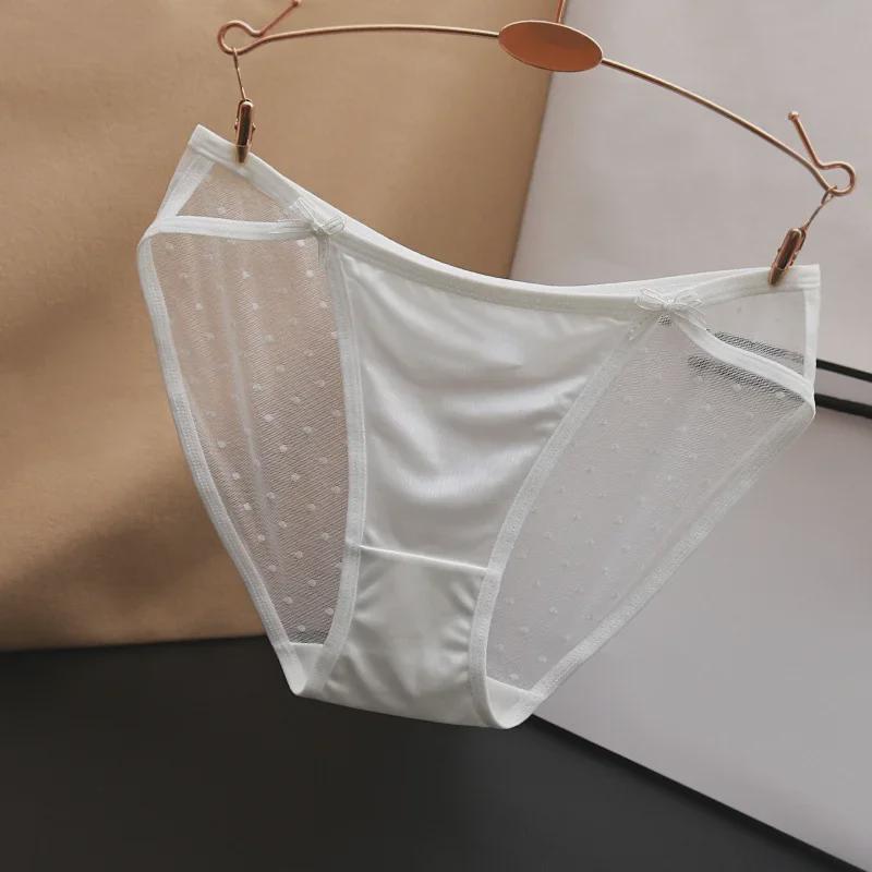 Large Sexy Seamless Low Waist Mesh Panties for Women - Silky Satin with Cotton Crotch