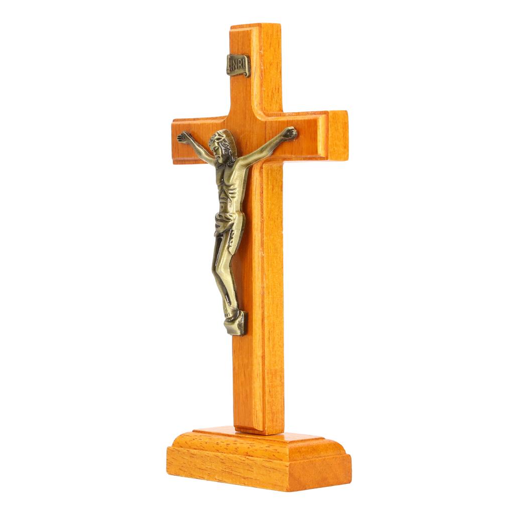 Crucifix Wooden Hand Made Standing Catholic Jesus Crucifix Wall Cross Religious Prayer Display Decoration With Base