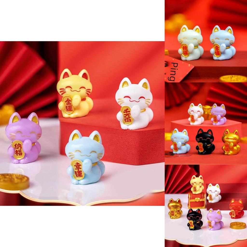 Adorable Resin Lucky Cat Figurines For Car Desktop Decor In Multiple Colors Cute Lucky Cat Resin Craft For Diy Decoration