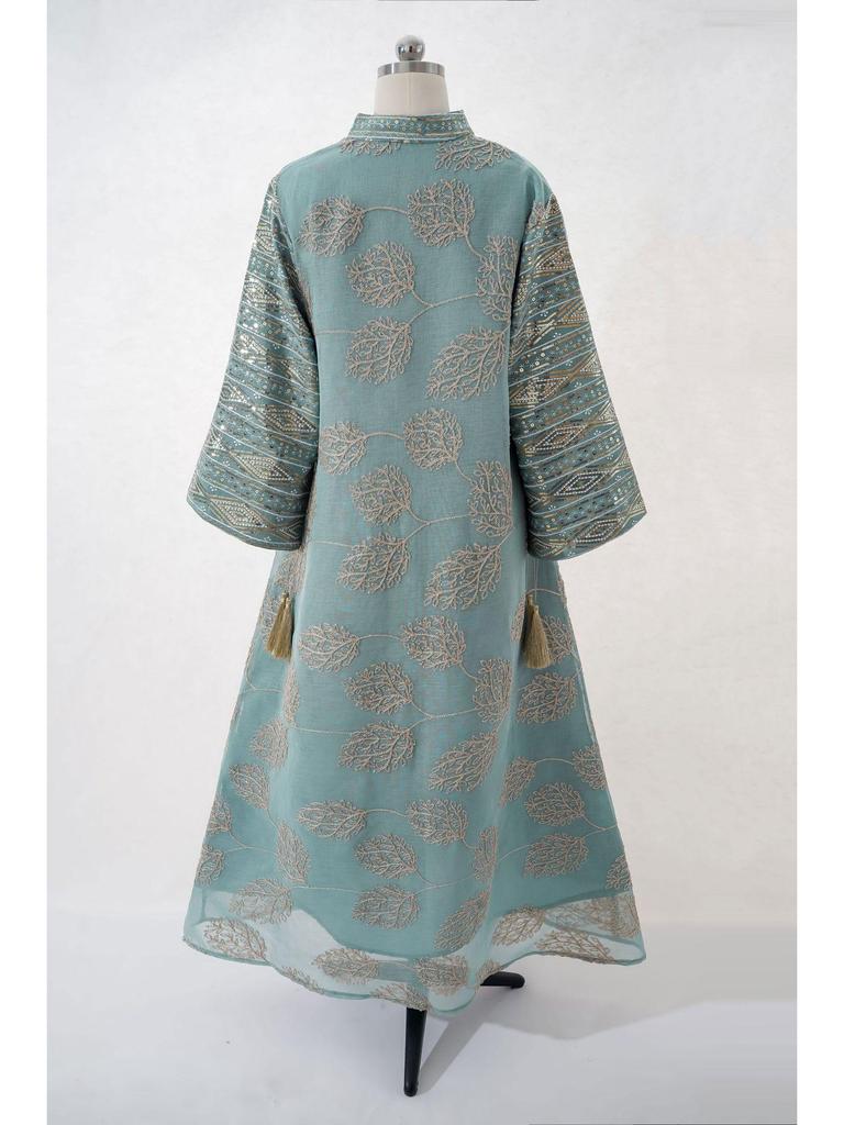 Spring/Summer Tassel Leaf Embroidered Muslim Long Dress - Elegant & Fashionable Cover-up Robe
