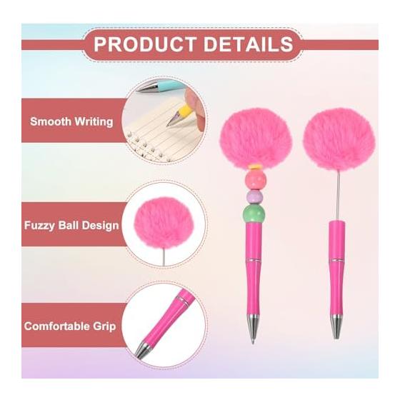 PATIKIL Pom Pom Ballpoint Pens, Fluffy Cute Bead Pens for DIY Gifts, Office Stationery, Set of 6 (Red/Rose Red/Purple/Dark Blue/Orange/Yellow),
