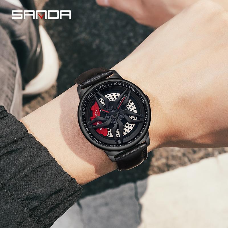 SANDA 1062 Sell Fashion Fashion Men's Watches Unique Rotating Wheel Dial Quartz Watches Gift 360° Spinning Dial Relogio Masculino