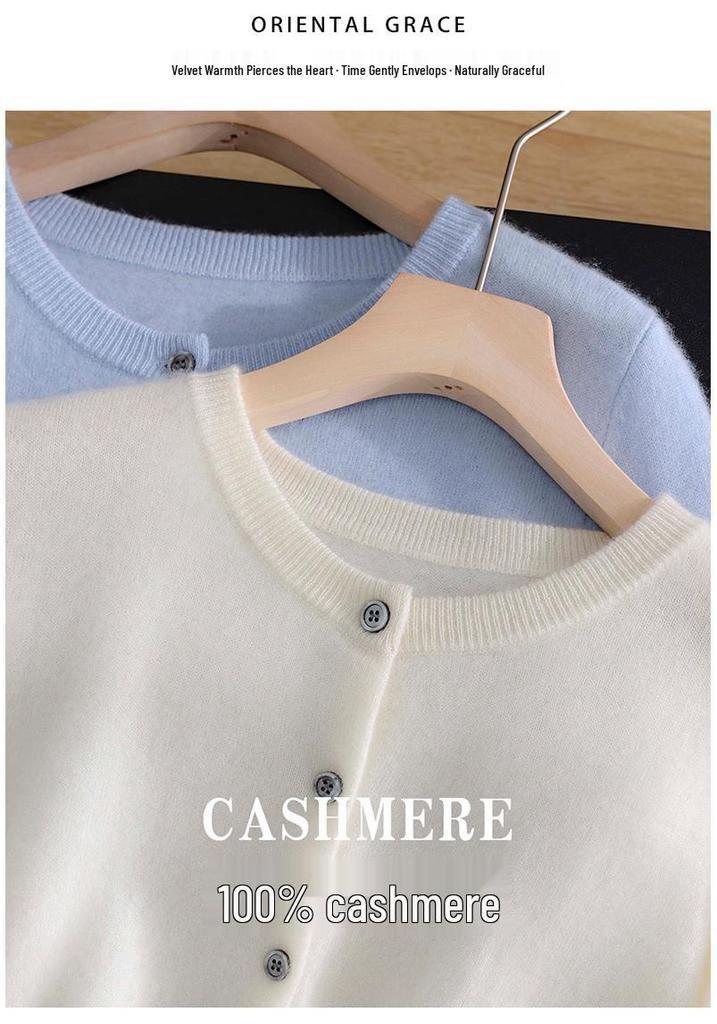 Lekasha 100% Pure Cashmere Knitted Round Neck Cardigan for Women