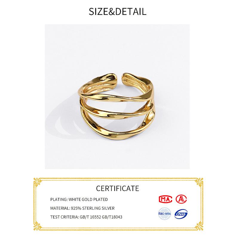 Xiaomi 925 Sterling Silver Rings for Women 3 Lines Gold Color Vintage Wedding Trendy Jewelry Large Adjustable Antique Rings Anillos
